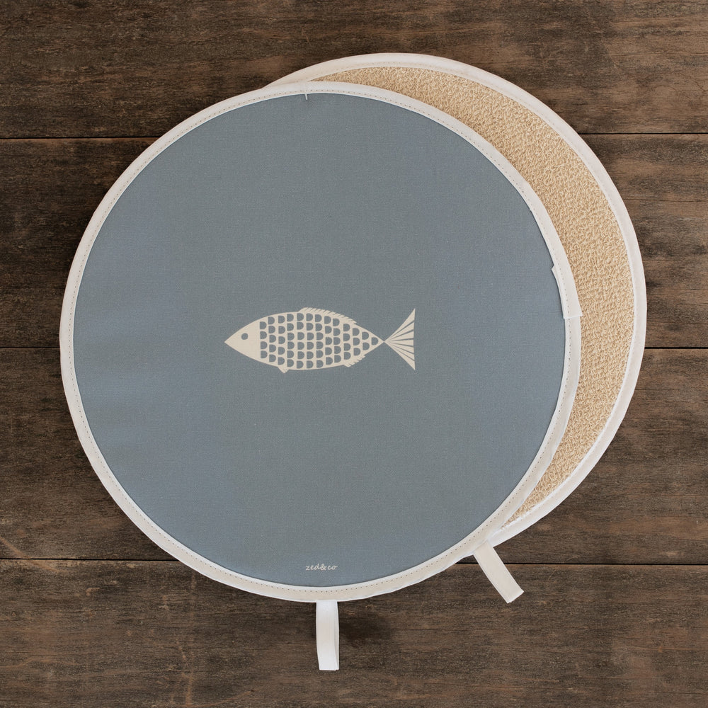 Fish Aga Covers In Bewl Blue - Pair